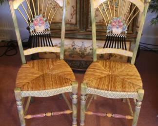 BUY IT NOW! $1500.00. Pair of MacKenzie Childs light flower basket side chairs.