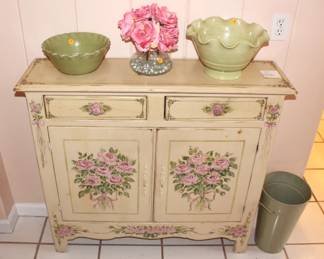 Painted narrow cabinet and decor.
