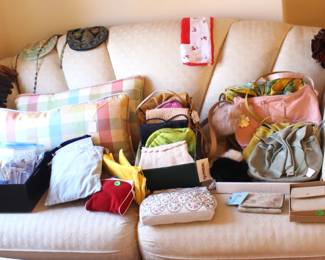 Ladies' purses, gloves, and pillows.  