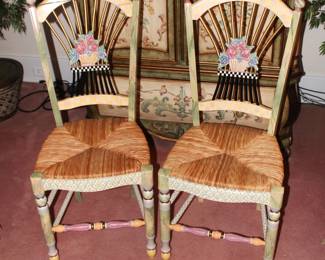 BUY IT NOW! $1500.00. Pair of MacKenzie Childs light flower basket side chairs.