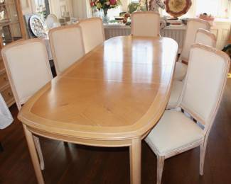 BUY IT NOW! $350.00. Bernhardt DR table w/8 chairs.                     42" W x 64" L x 30" H.  Full length w/2-18" leaves=100"