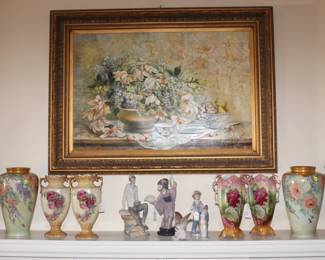 C. Rosemary oil painting, Lladros and beautiful vases.