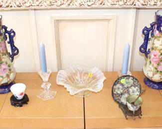 Waterford candlesticks shown with beautiful antique pieces.