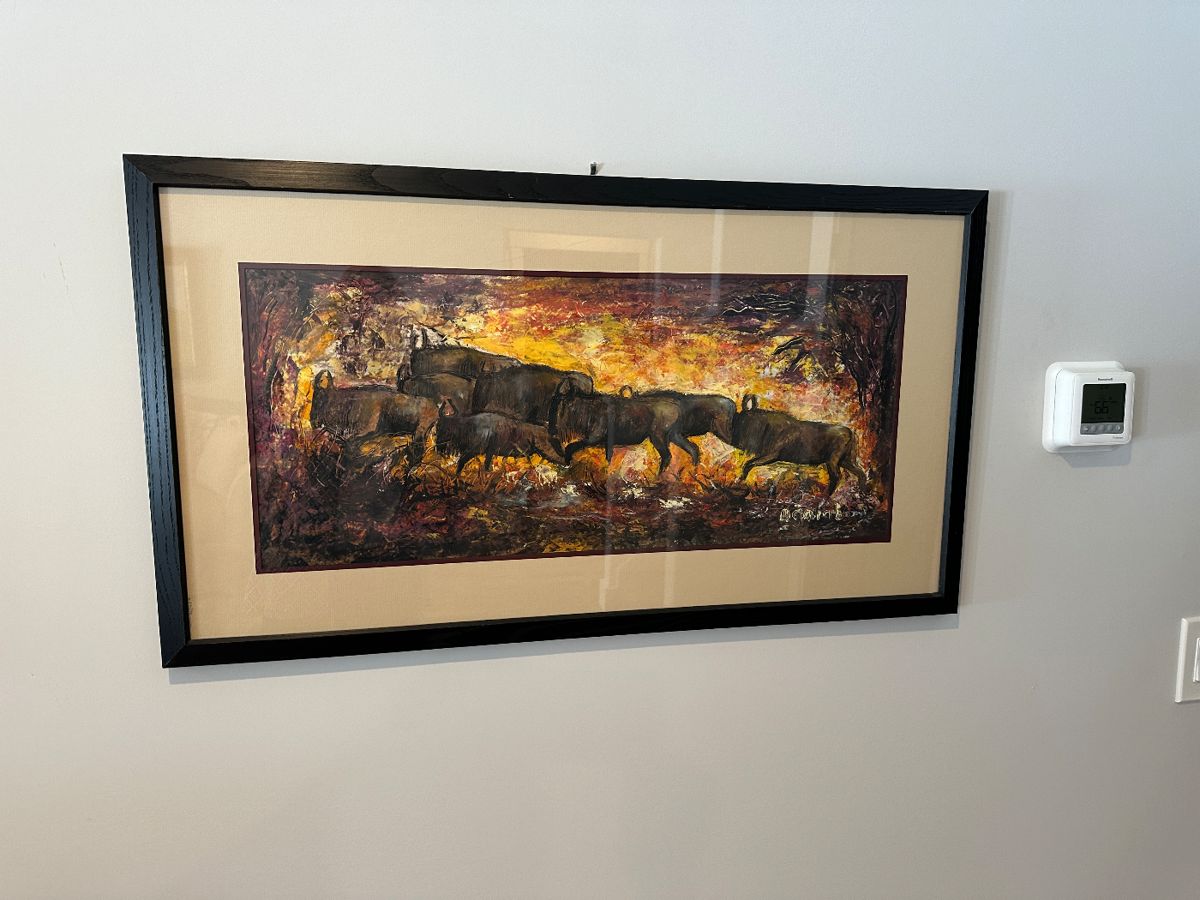 “The Wild Beasts” Original signed painting by Cyprian Ogambi 21” x 37.5” with frame