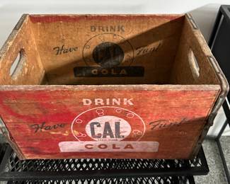 Vintage Drink CAL COLA Have Fun Wooden Bottle Carrier Crate Chicago South Bend