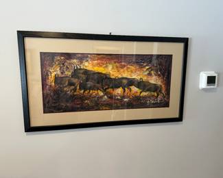 “The Wild Beasts” Original signed painting by Cyprian Ogambi 21” x 37.5” with frame