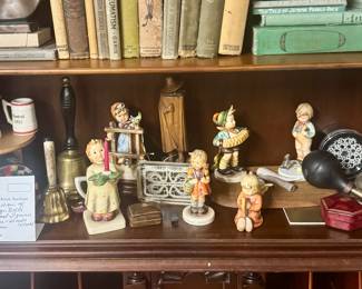Lot 87: Hummels, Vintage Bells, Tiny Boxes, Antlers, an antique bicycle horn and more!