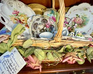 Lot 5: Floral Themed Vintage and Antique Porcelain Plates, Tableware, Cups and Saucers