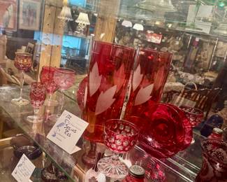 Lot 132: 11 pieces of cranberry & ruby red crystal and glass, including Bohemian pieces