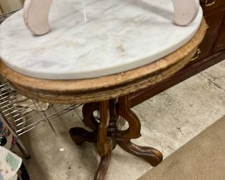 Lot 99: Antique Oak Tea Table with Italian Marble Top
