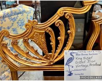 Lot 69: Vintage King Size Gilded Iron Headboard 
