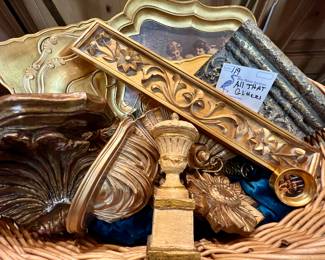 Lot 119: Huge Basket Fillef with Vintage & Contemporary Gold Painted accents & decor