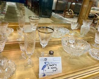 Lot 131: 13 pieces of crystal and glass, including another Lamp Bergere. 
