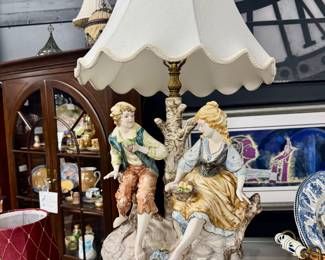 Lot  38: CHOICE of Two LARGE figural Capodimonte Lamps 
