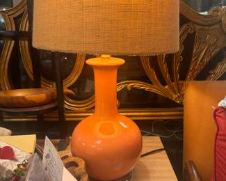 Lot 91: Table Lamp with wooden base and textured shade