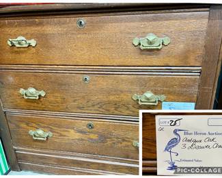 Lot 25: Antique Eastlake period three drawer oak chest
