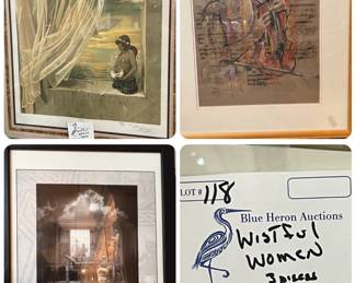 Lot 118: Three pieces of framed art including an original signed mixed media piece by Paul Massing, a signed poster by famed photographer Jerry N. Uelsmann and a signed Lithograph titlef “Tribute to Peace” by Alex Alemany of Lladro fame