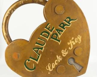 Lot 75 - Antique Claude Parr Wooden Trade Sign Lock & Key