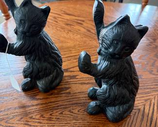 Rare set of antique cast iron kitten door stops