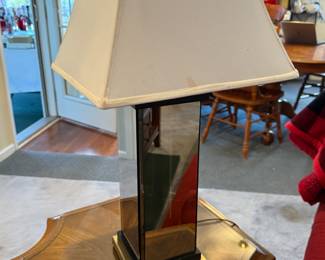 Set available for pre sell for 250. Rare Mid Century Modern Italian Brass Smoked glass liteline Table Lamp set of 2. 1970's. 