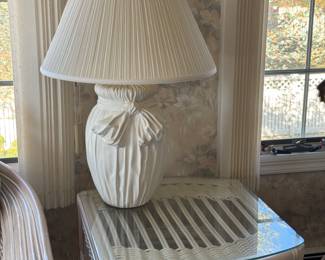 Mid Century White Plaster Drapery Lamps (2)