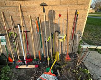 At a normal Estate Sale we may have two rakes in a couple of shovels. Here we have dozens brand new never used.