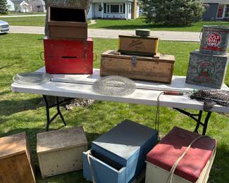 Here’s the entire table of vintage ice fishing supplies