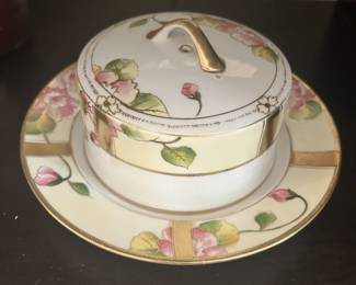 Pink and green floral plate