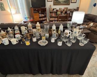 Awesome stein collection, many GERZ / Metlach and more. Quite a few pilot / unit related with aircraft tops.