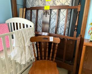 Antique bed frame and clean mattress and foundation