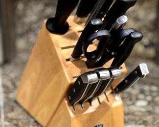 Block with knives, sheers, sharpener