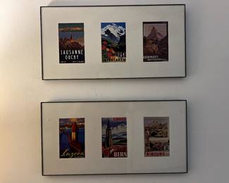 Swiss Postcard collection, mounted in two frames