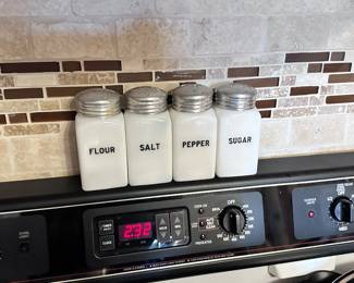 Retro Hot- Point milk glass shakers 