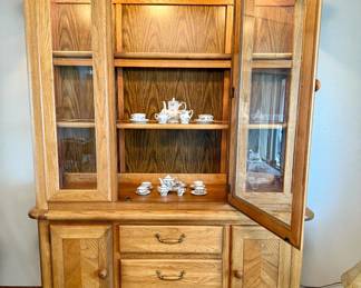 $150.00 ~ Oak China cabinet - two piece
