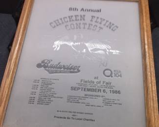 Chicken Flying Contest Glass Sign