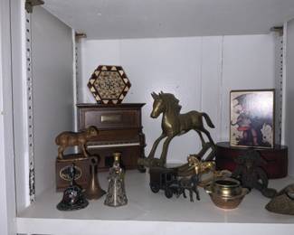 Miniature piano, brass animals