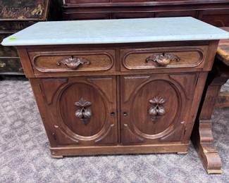 Marble Top Victorian Server w/ Carved Fruit pulls