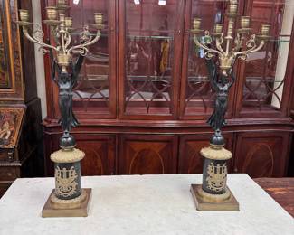Large Pair Brass & Bronze Candelabra