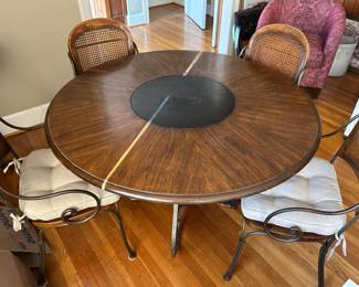HANDSOME TABLE AND CHAIRS WITH BUILT IN LAZY SUSAN. ALSO OWNED BY MIKE SOUCHAK. $275.