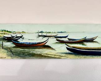 Beautiful boats painting, signed by local artist Paula Coit.