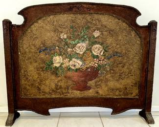 Folk Art Painted Wood Panel Fireplace Screen.