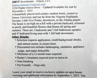 The owner of the property will be offering it for rent. Benson Estate Sales is in no way associated with the leasing of the property. Please use the email on the description above to contact the leasing company.