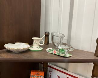 Milk Glass Shell Shaped Dish - Spode Christmas Tree Candle Holder - Clear Glass Cornucopia Horn of Plenty 