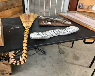 Handcrafted Appalachian Hearth Broom - Antique Sign - String Art