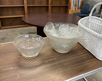 Anchor Hocking Wexford Glass Bowl & Punchbowl w/Cups