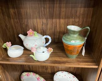 Avon China Teapot Sugar Bowl & Creamer - Germany "Fat Lava" Style Vase/Pitcher