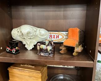 Redware Pottery Chevrolet Car & Ceramic Horse Planter