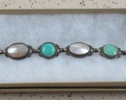 Sterling, Turquoise & Pearl Bracelet
