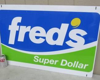 Metal Fred's Super Dollar Store Double Sided Sign