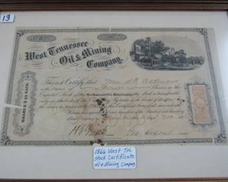 1866 West TN Stock Certificate - Oil & Mining Company